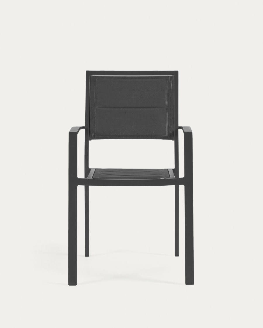 Sirley stackable outdoor chair in black aluminium and texteline
