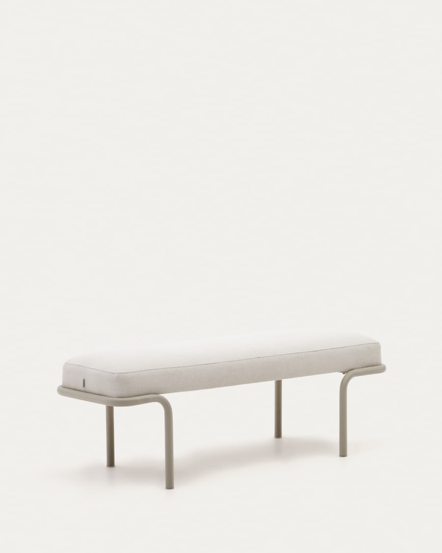Compo bench in beige chenille and beige metal structure, 130 cm