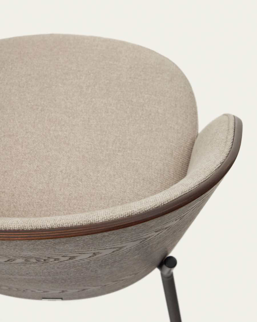 Eamy chair light brown chenille and ash wood veneer with a wenge finish and black metal