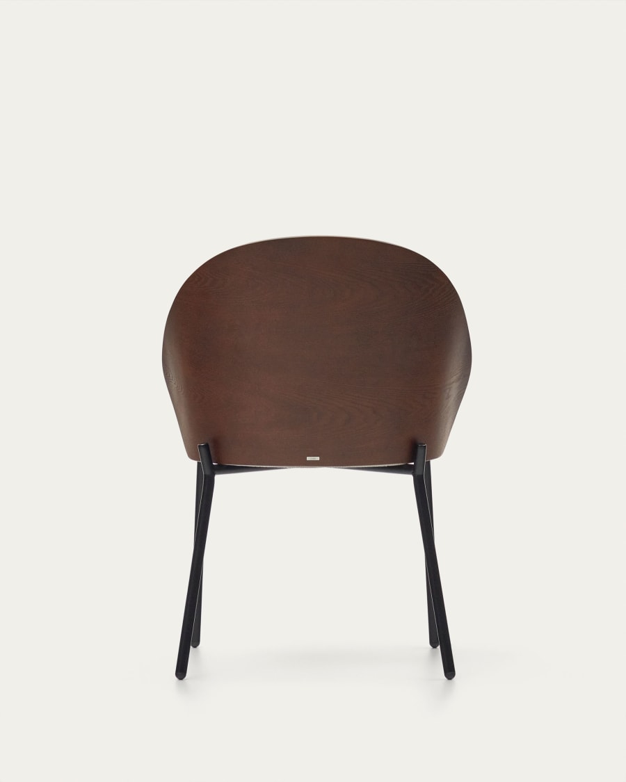 Eamy chair light brown chenille and ash wood veneer with a wenge finish and black metal