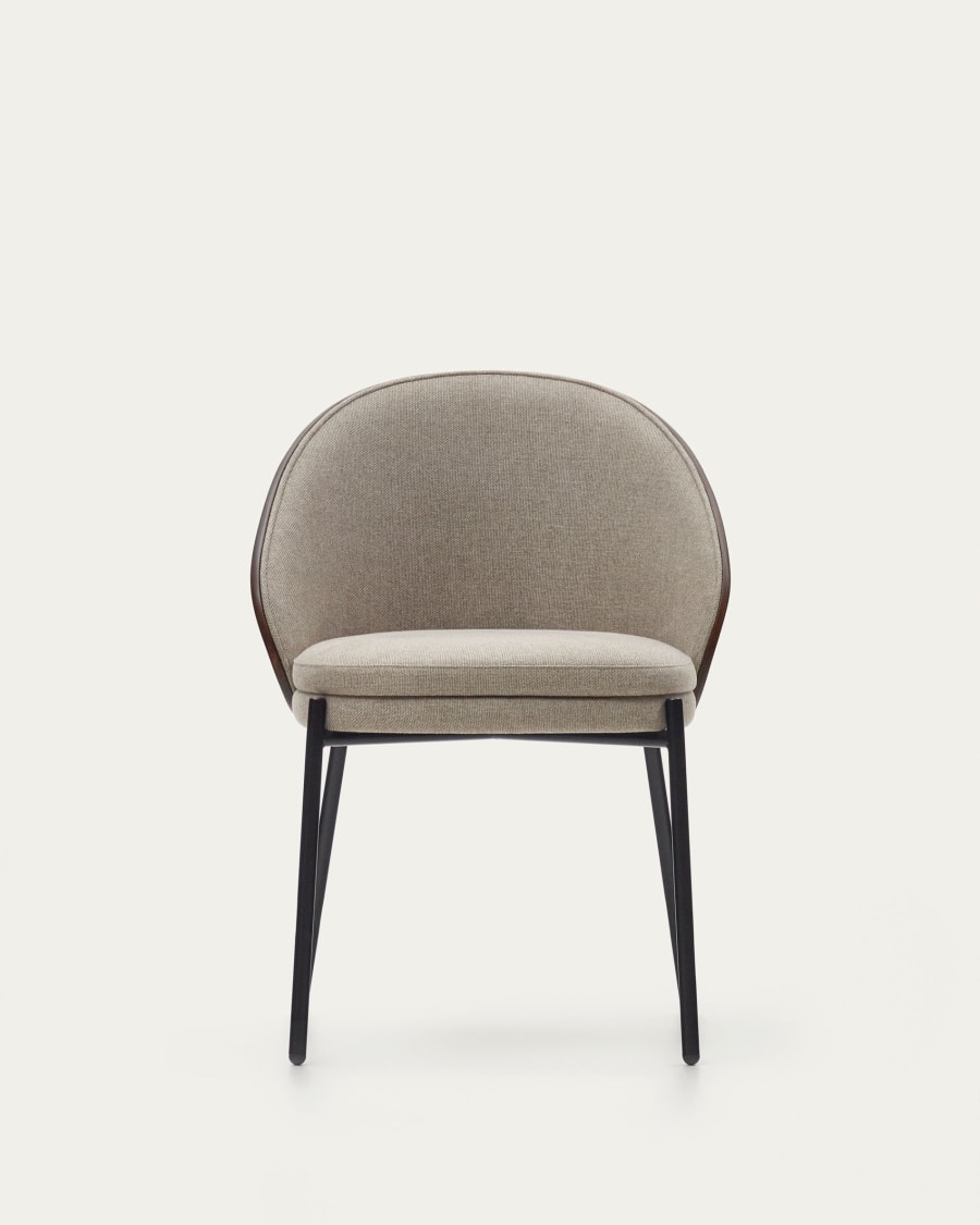 Eamy chair light brown chenille and ash wood veneer with a wenge finish and black metal