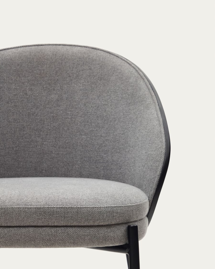 Eamy chair light grey chenilla and ash wood veneer with a black finish and black metal