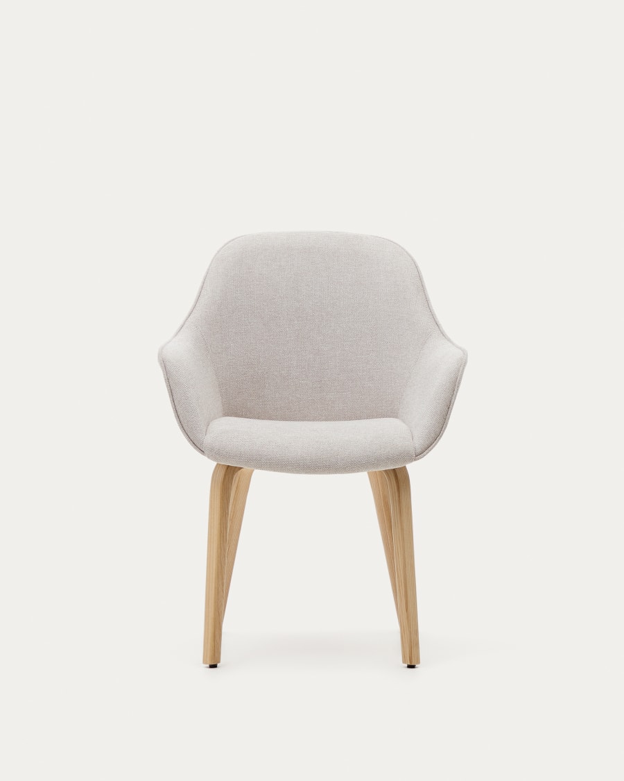 Aleli beige chenille chair with solid ash wood legs and natural finish