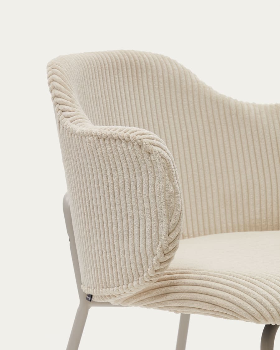 Yunia chair in beige wide seam corduroy with steel legs in a powder coated beige finish FSC 100%