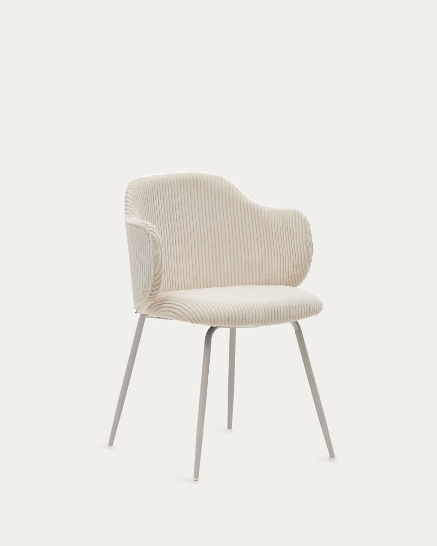 Yunia chair in beige wide seam corduroy with steel legs in a powder coated beige finish FSC 100%