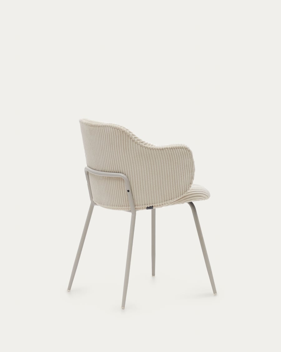 Yunia chair in beige wide seam corduroy with steel legs in a powder coated beige finish FSC 100%