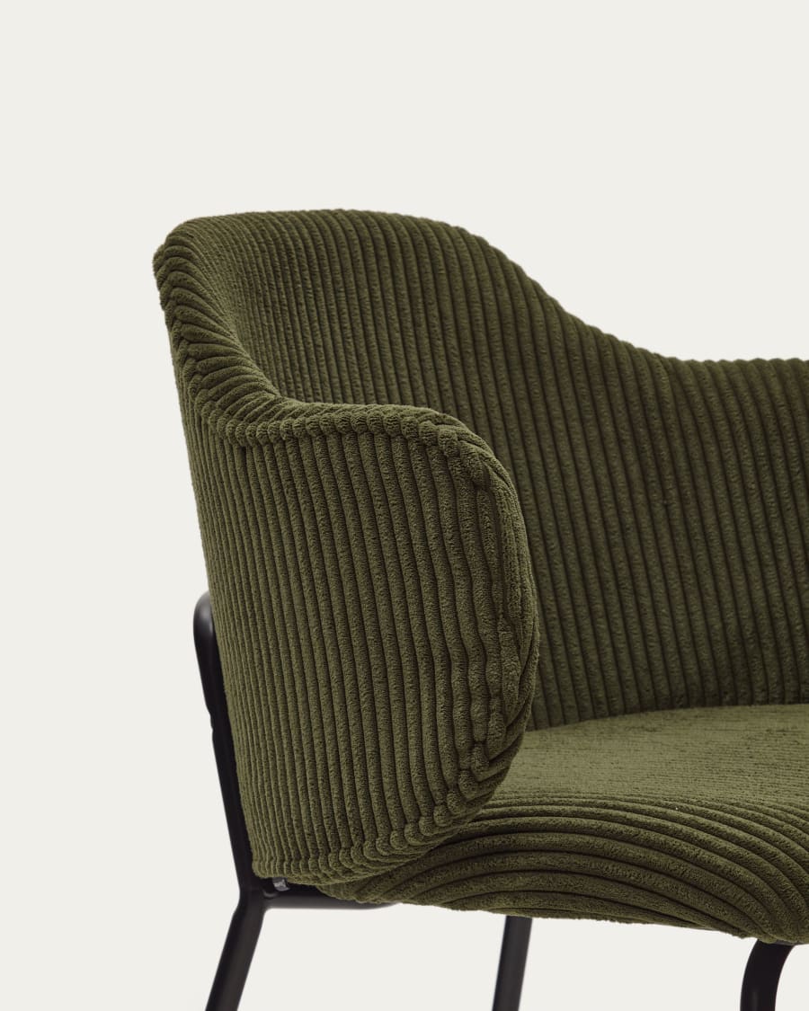Yunia chair in green wide seam corduroy with steel legs in a painted black finish FR