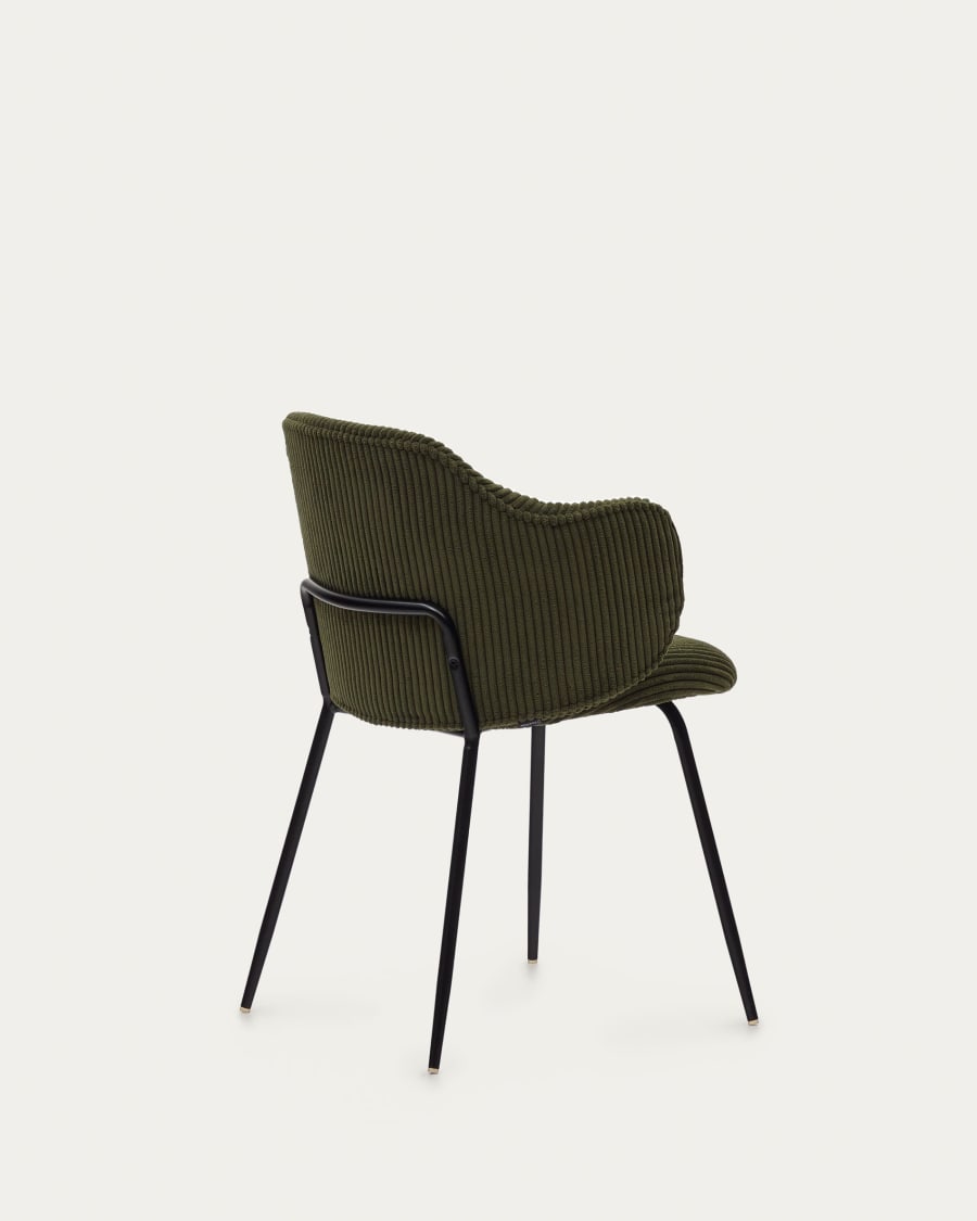 Yunia chair in green wide seam corduroy and steel legs in a painted black finish FSC 100%