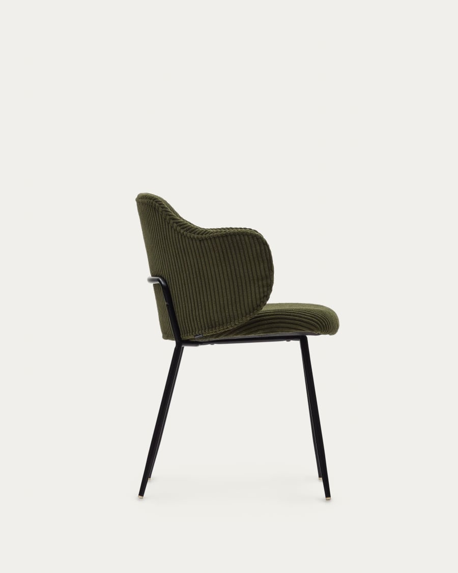 Yunia chair in green wide seam corduroy and steel legs in a painted black finish FSC 100%
