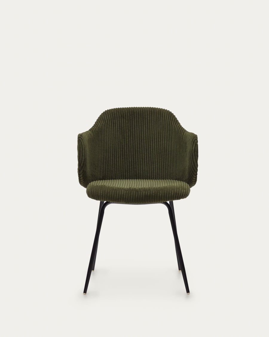 Yunia chair in green wide seam corduroy and steel legs in a painted black finish FSC 100%