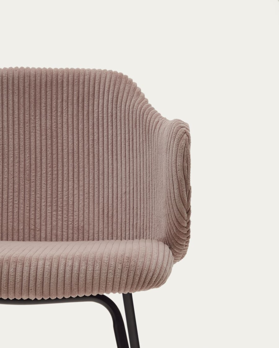 Yunia chair in wide seam pink corduroy with steel legs in a painted black finish