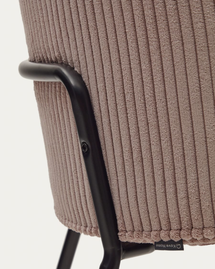 Yunia chair in wide seam pink corduroy with steel legs in a painted black finish