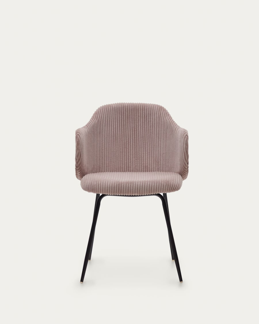 Yunia chair in wide seam pink corduroy with steel legs in a painted black finish