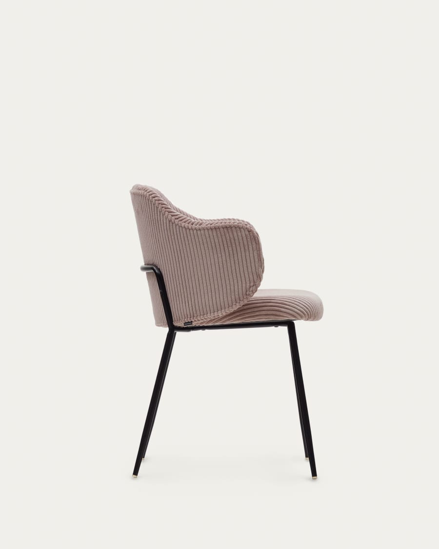 Yunia chair in wide seam pink corduroy with steel legs in a painted black finish