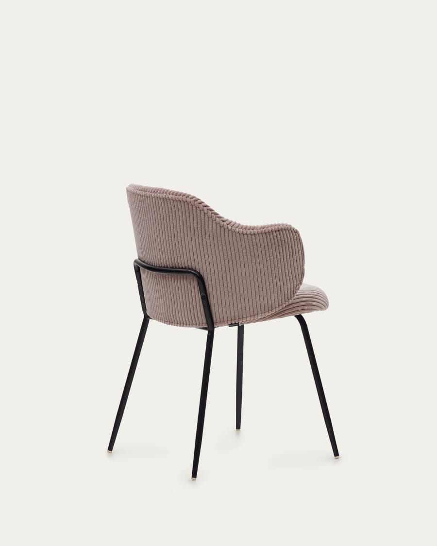 Yunia chair in wide seam pink corduroy with steel legs in a painted black finish