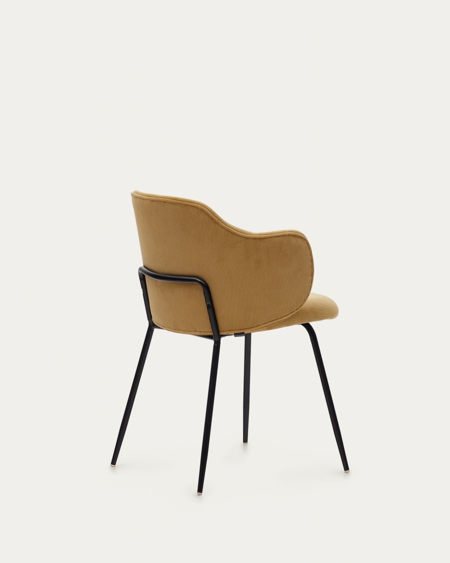 Yunia chair in mustard corduroy with steel legs in a painted black finish
