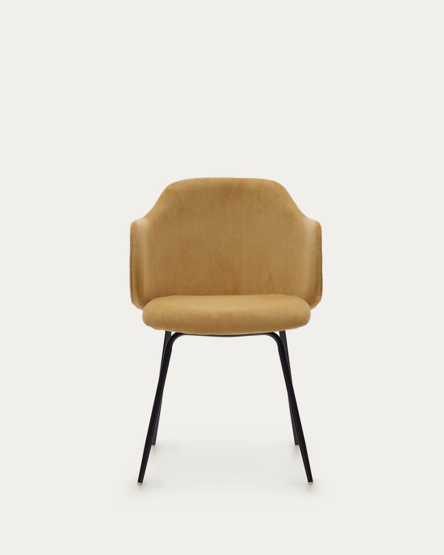 Yunia chair in mustard corduroy with steel legs in a painted black finish