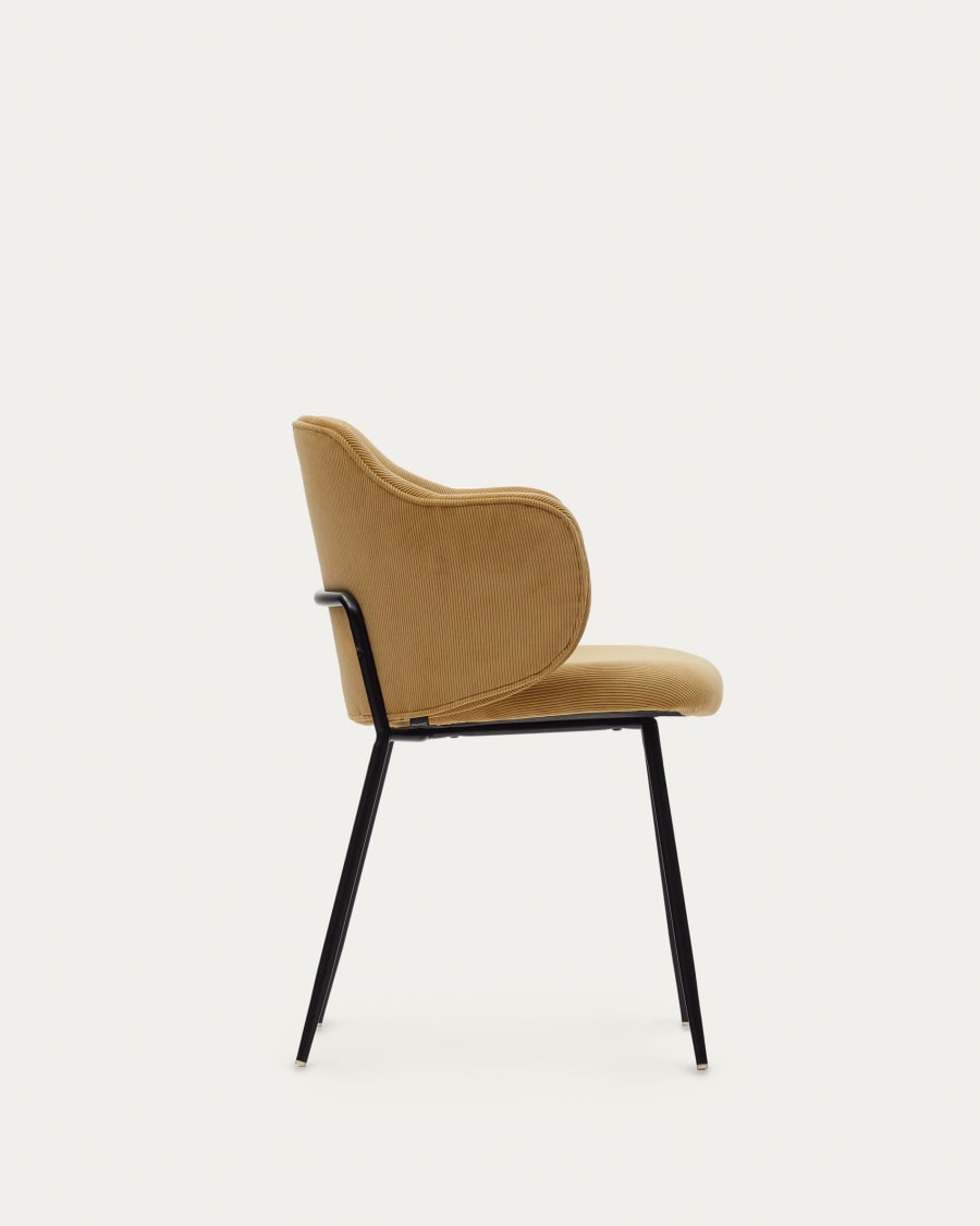 Yunia chair in mustard corduroy with steel legs in a painted black finish