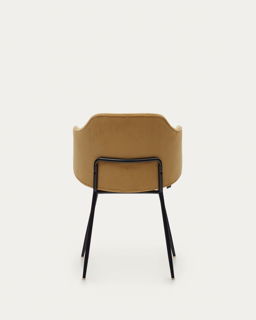 Yunia chair in mustard corduroy with steel legs in a painted black finish
