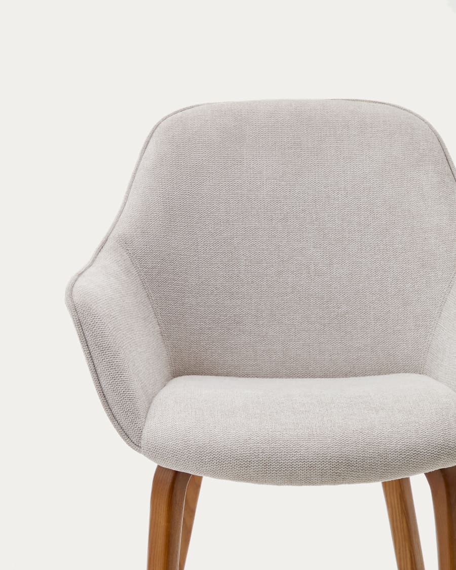 Aleli beige chenille chair with solid ash wood legs and walnut finish