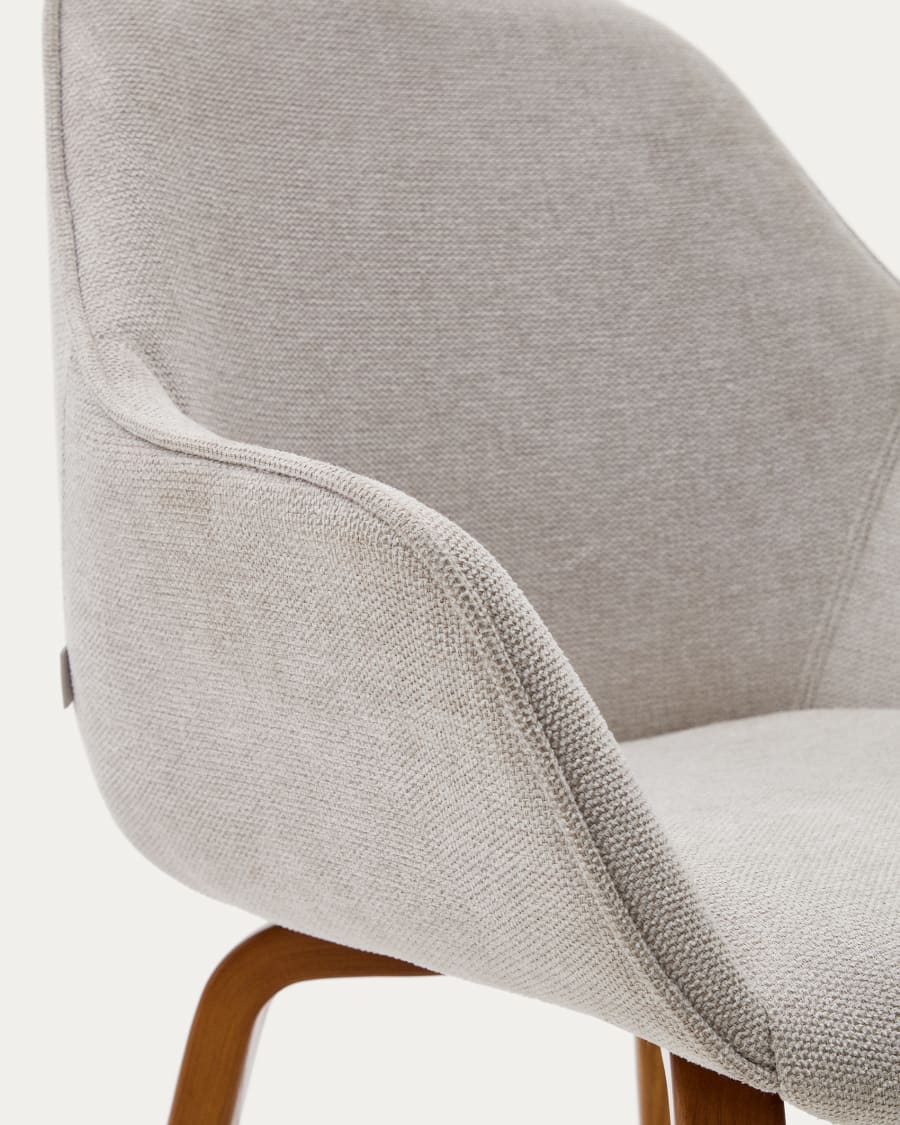 Aleli beige chenille chair with solid ash wood legs and walnut finish