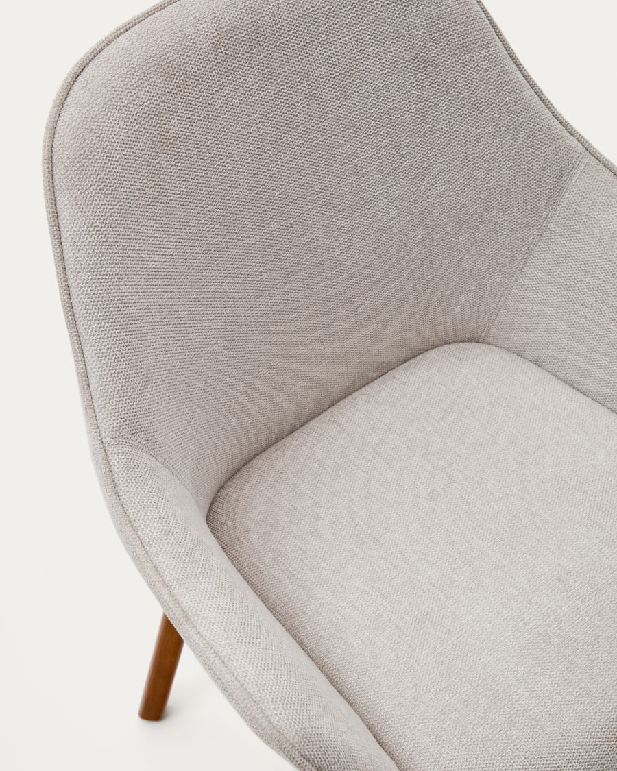 Aleli beige chenille chair with solid ash wood legs and walnut finish