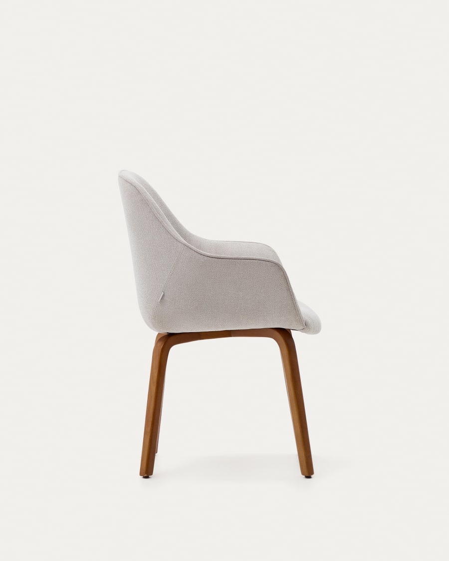 Aleli beige chenille chair with solid ash wood legs and walnut finish