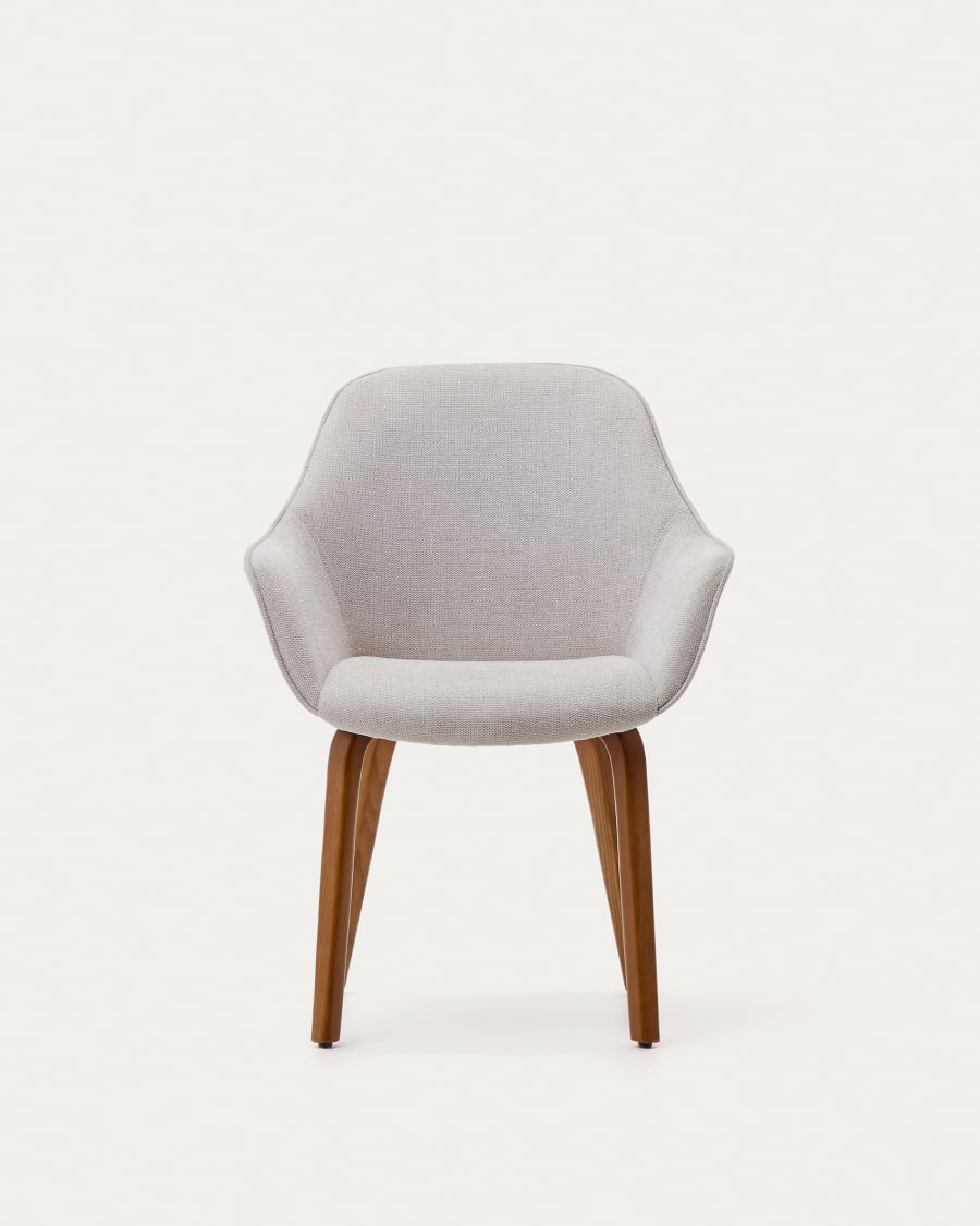 Aleli beige chenille chair with solid ash wood legs and walnut finish