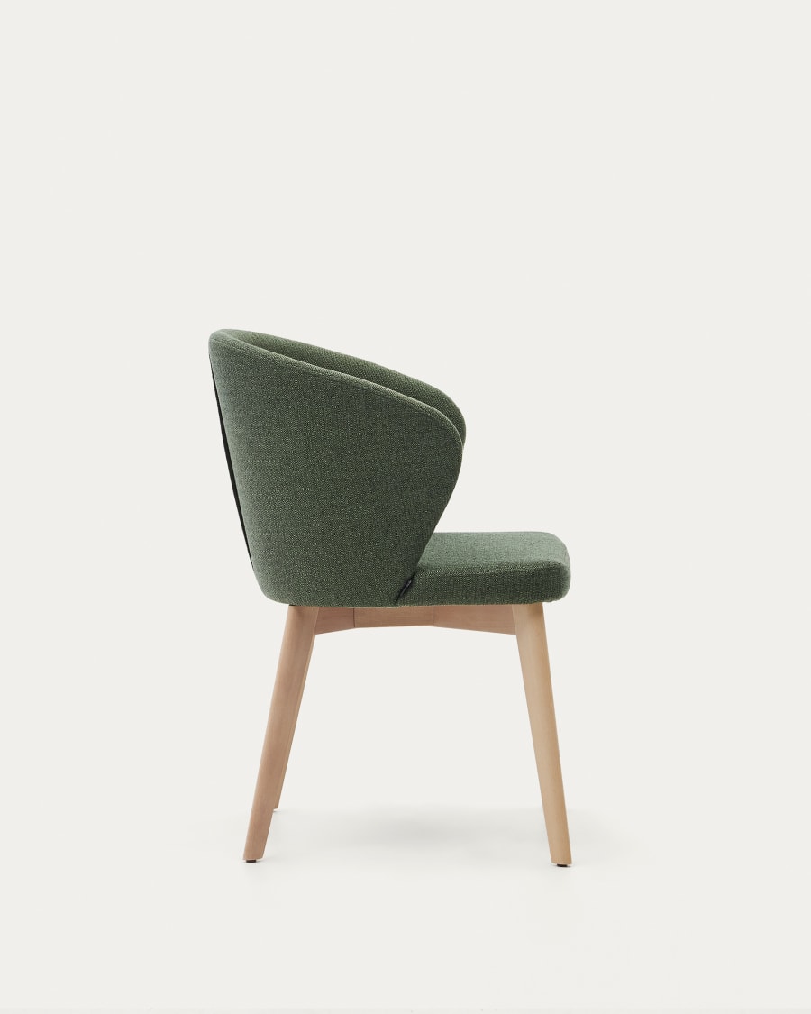 Darice chair in green chenille and solid beech wood in a natural finish FSC 100%