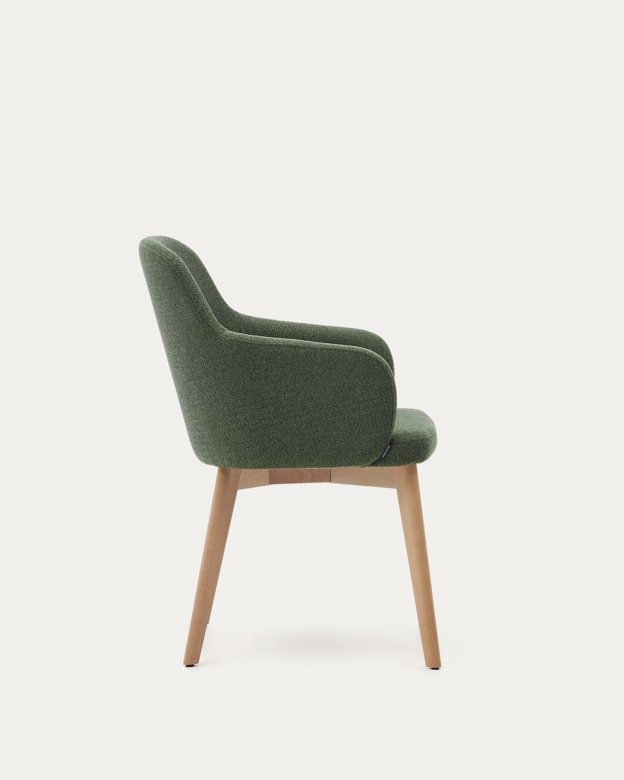 Nelida chair in green chenille and solid beech wood in a natural finish FSC 100%