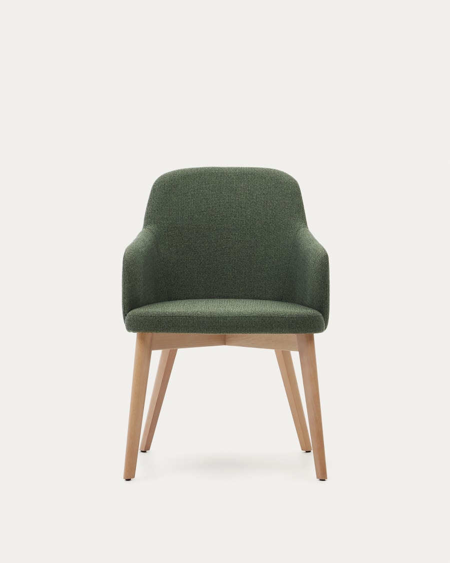 Nelida chair in green chenille and solid beech wood in a natural finish FSC 100%