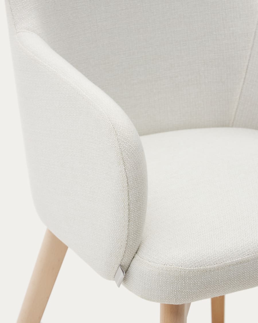 Nelida chair in beige chenille and solid beech wood in a natural finish FSC 100%