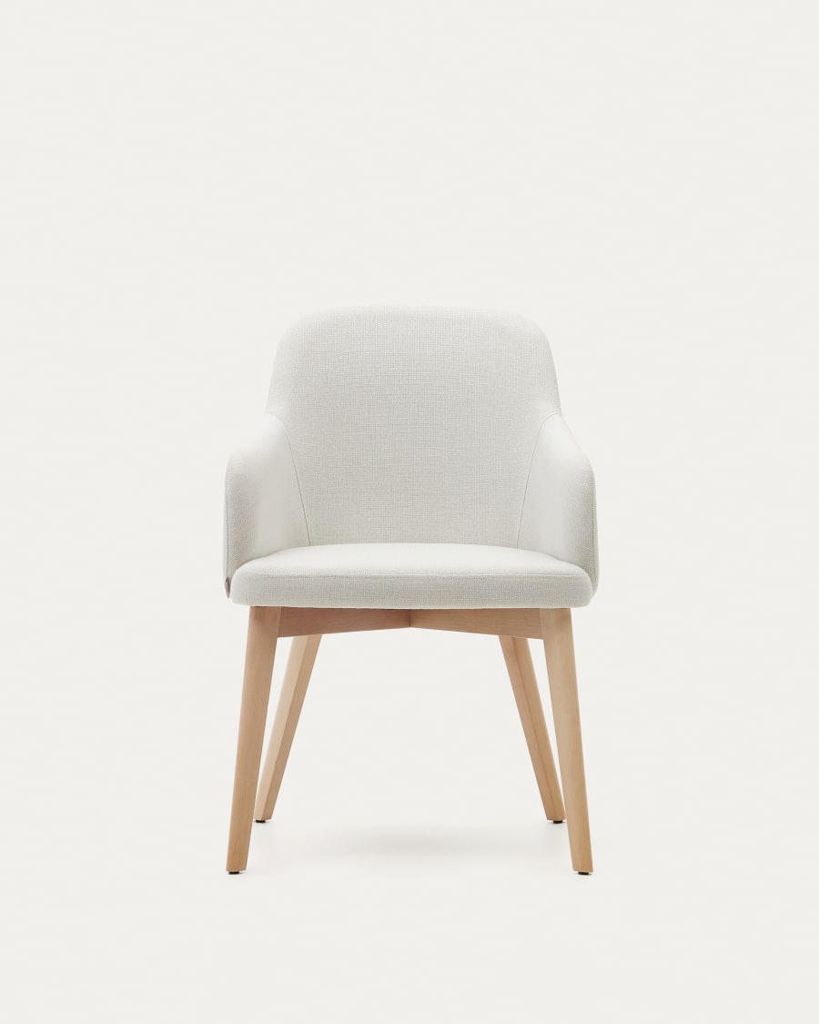 Nelida chair in beige chenille and solid beech wood in a natural finish FSC 100%