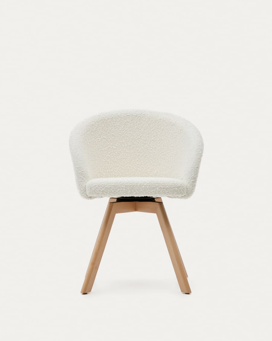 Marvin swivel chair in white bouclé with solid beech wood legs in a natural finish FSC 100%