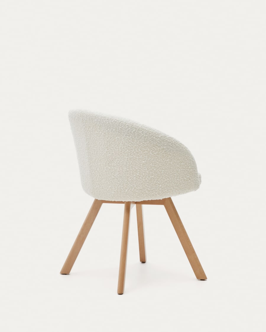 Marvin swivel chair in white bouclé with solid beech wood legs in a natural finish FSC 100%
