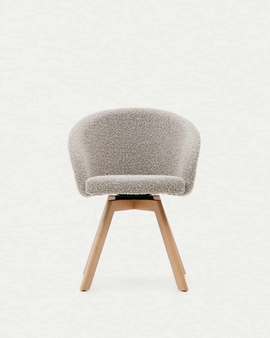Marvin swivel chair with grey bouclé and beech wood legs in a natural finish FSC 100%