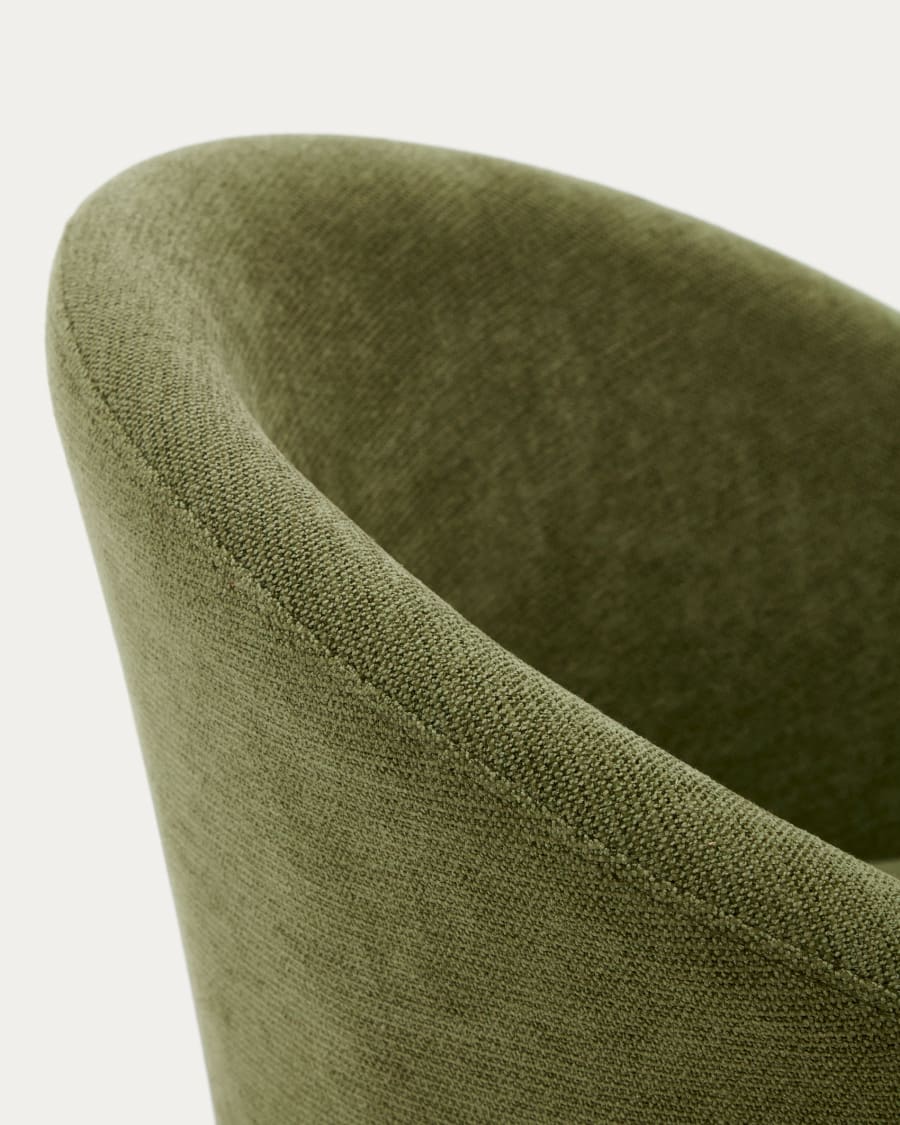 Marvin green chenille swivel chair with solid beech wood legs with a walnut finish FSC 100%