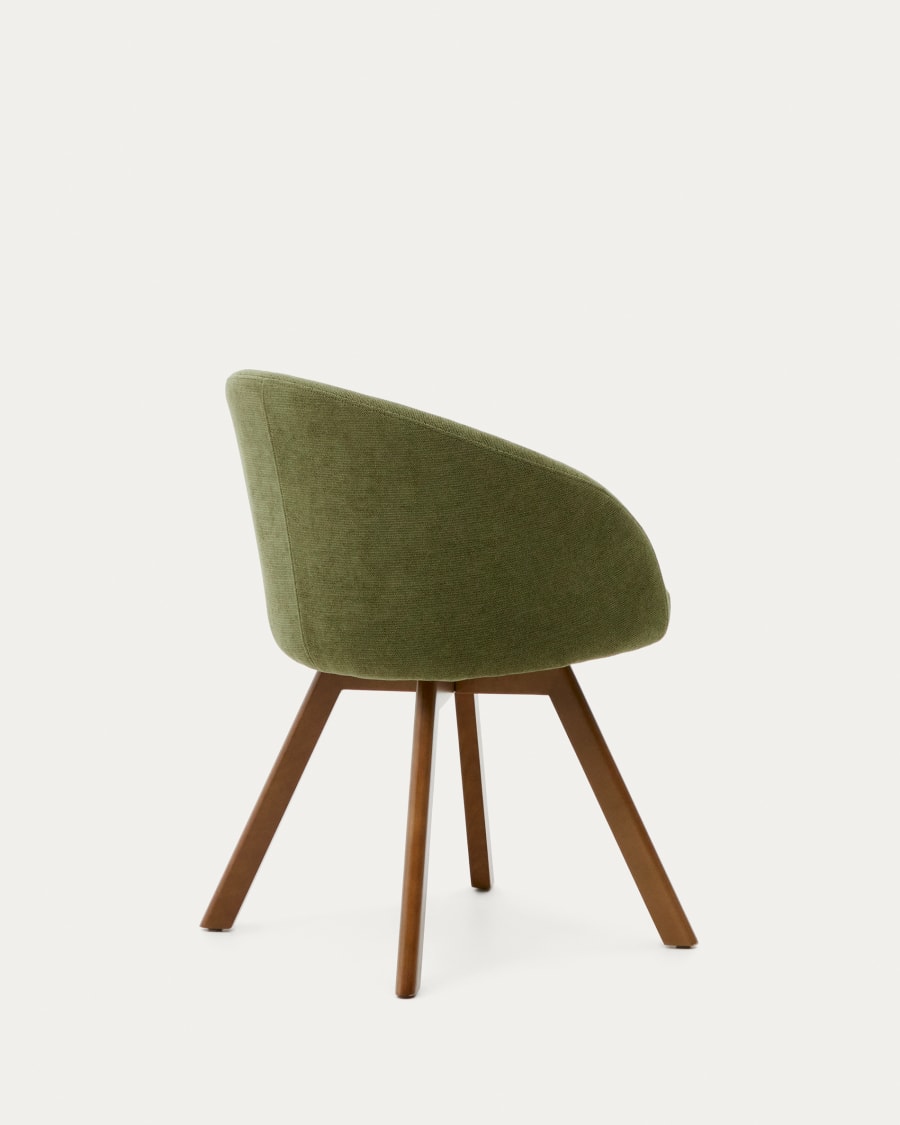Marvin green chenille swivel chair with solid beech wood legs with a walnut finish FSC 100%
