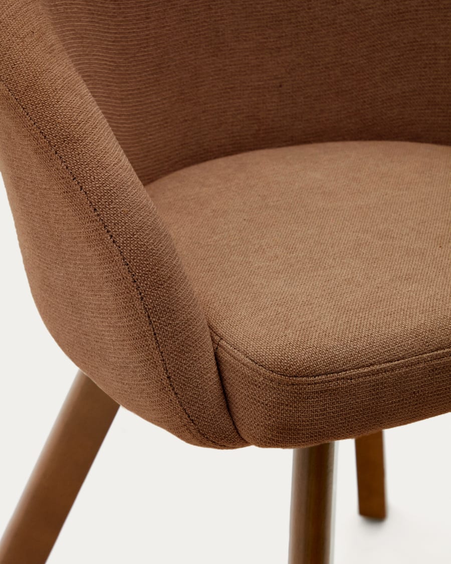 Marvin brown chenille swivel chair with solid beech wood legs with a walnut finish FSC 100%