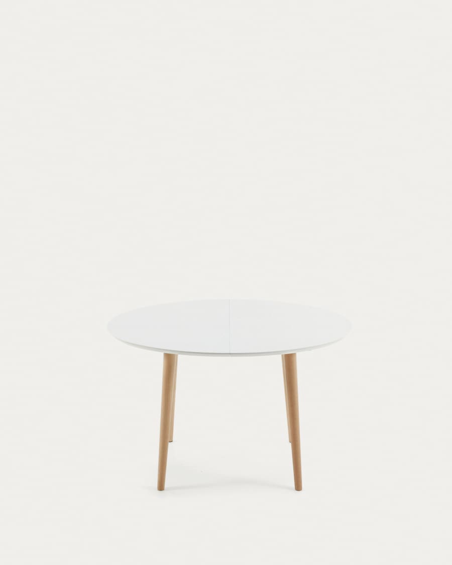 Oqui oval extendable MDF table with white lacquer and solid beech legs 120 (200) x 90 cm