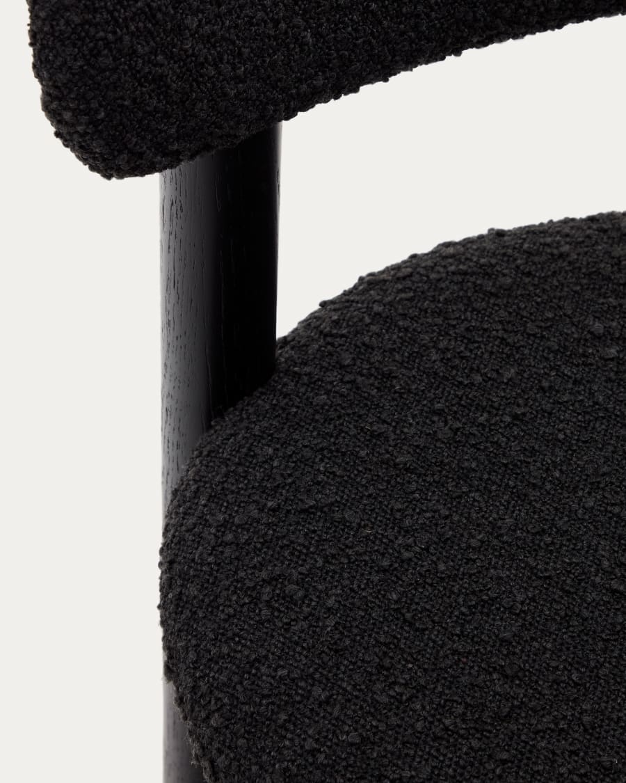 Nebai chair in black bouclé and solid oak wood structure with black finish