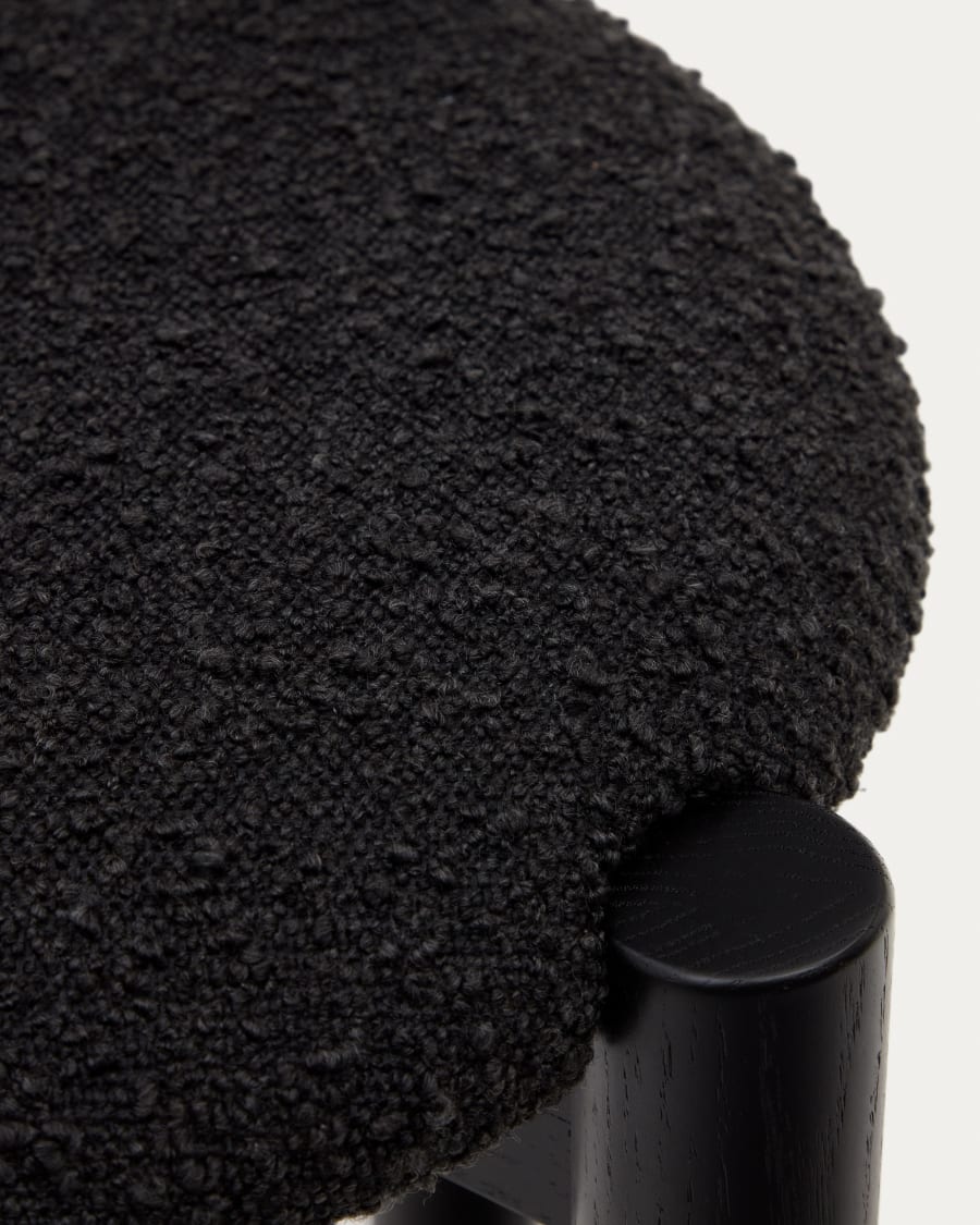 Nebai chair in black bouclé and solid oak wood structure with black finish