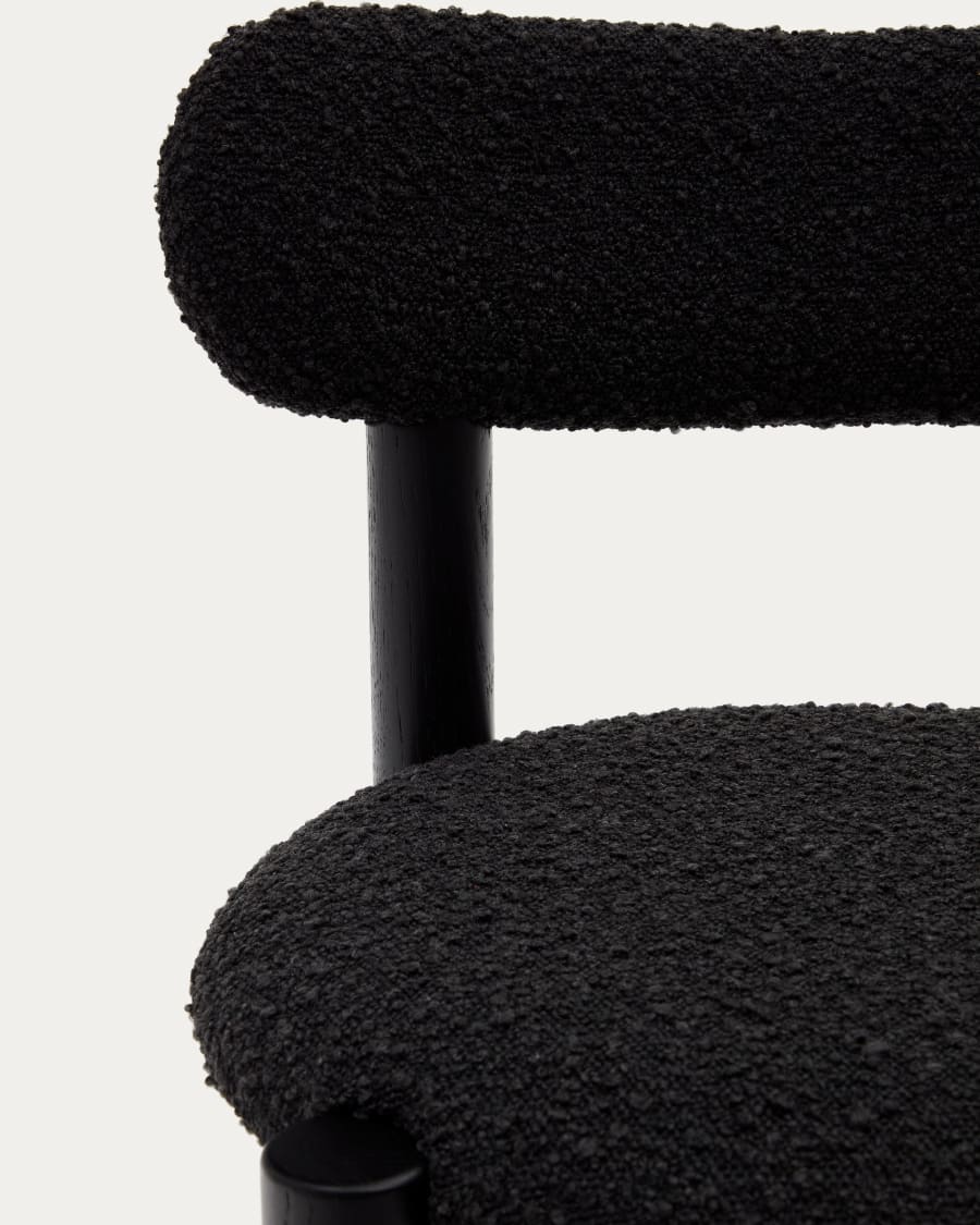 Nebai chair in black bouclé and solid oak wood structure with black finish
