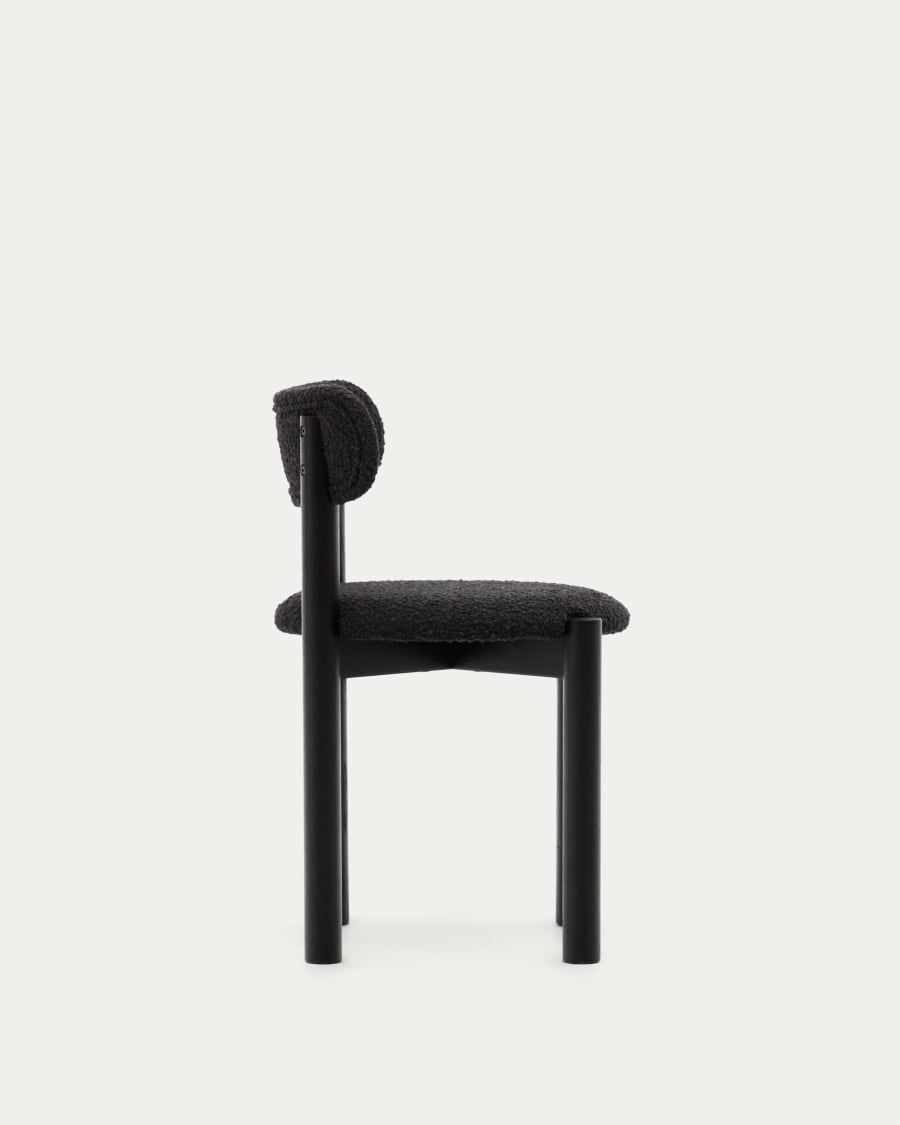 Nebai chair in black bouclé and solid oak wood structure with black finish