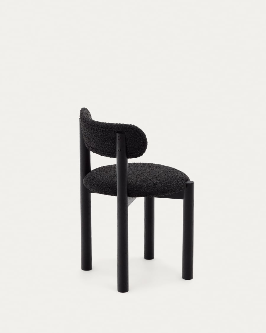 Nebai chair in black bouclé and solid oak wood structure with black finish