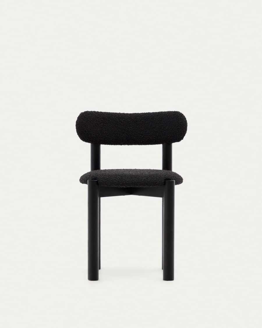 Nebai chair in black bouclé and solid oak wood structure with black finish