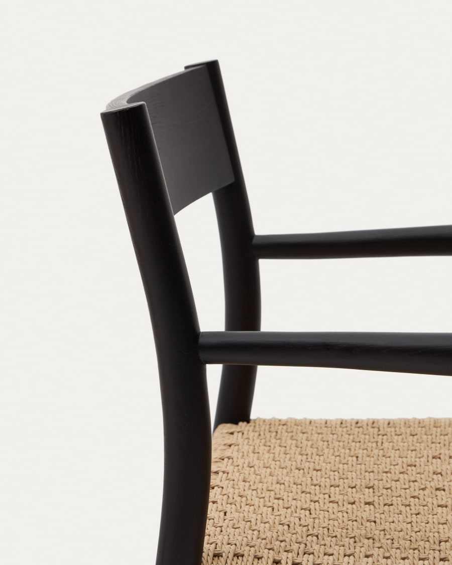 Yalia chair in solid oak with black finish and rope seat FSC 100%
