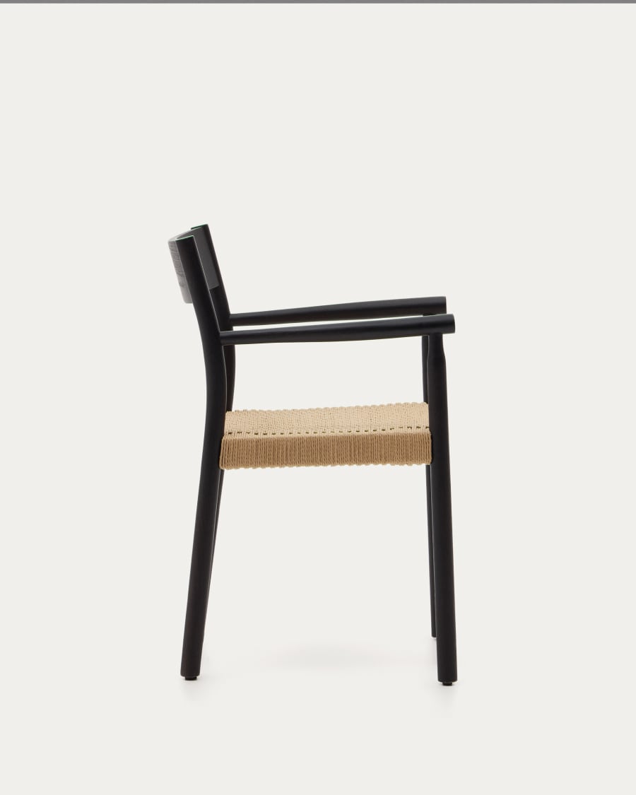 Yalia chair in solid oak with black finish and rope seat FSC 100%