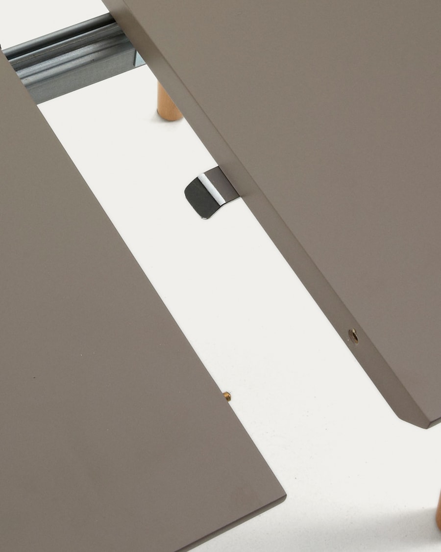 Oqui oval extendable MDF table with brown lacquer and solid beech legs 120 (200) x 90 cm
