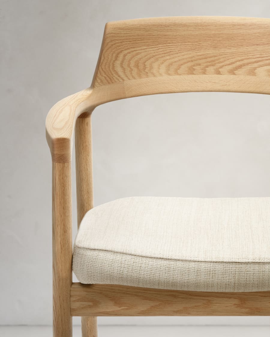 Alocs chair removable cover in beige chenille solid oak wood natural finish FSC Mix Credit